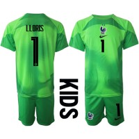Frankrike Hugo Lloris #1 Målvakt Replika babykläder Bortaställ Barn VM 2022 Kortärmad (+ korta byxor)